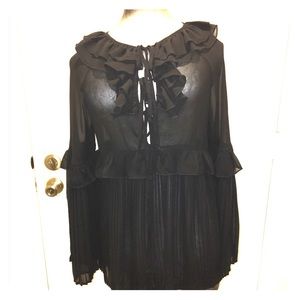 NWT Romeo & Juliet sheer tie front ruffle blac top